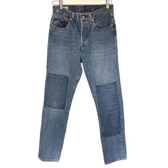 Levi's 501 Patchwork Skinny Fit High Rise Button Front Jeans Women's W27 L30 - Picture 3 of 11